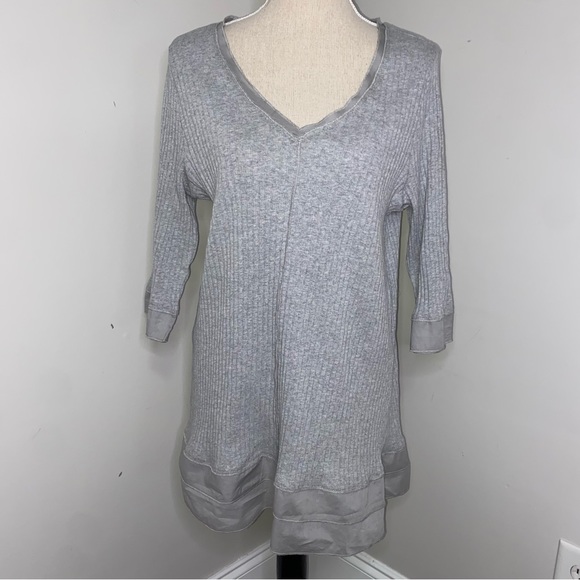 Soft Surroundings NEW gray V-neck ribbed knit tunic top 3/4 sleeve size XL - Picture 1 of 9